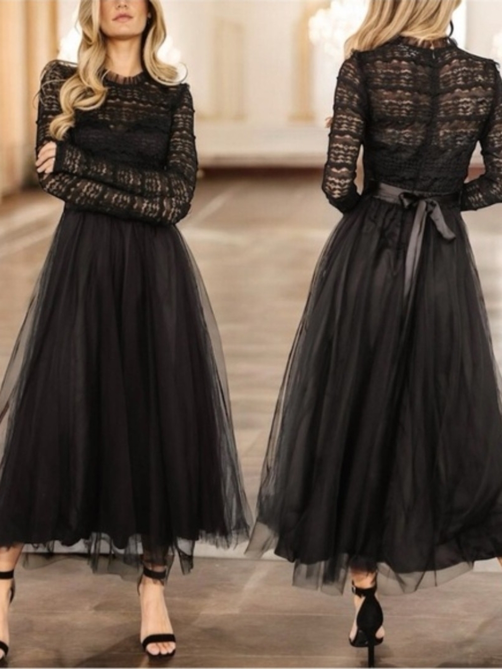 Baltic Born Elegant Black Tulle Maxi Skirt - Women's Full-Length A-Line